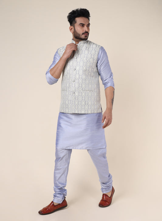 Men’s Hawa Silk Kurta Pajama Set with Grey Jacket