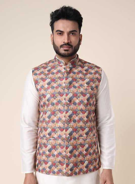 Men’s Multicolor Geometric Print Nehru Jacket