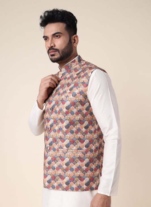 Men’s Multicolor Geometric Print Nehru Jacket