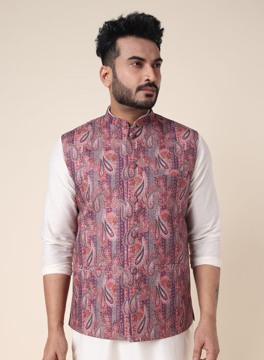 Men’s Paisley Pattern Silk Blend Nehru Jacket