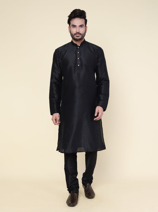 Men's Black Silk Blend Kurta with Pajama