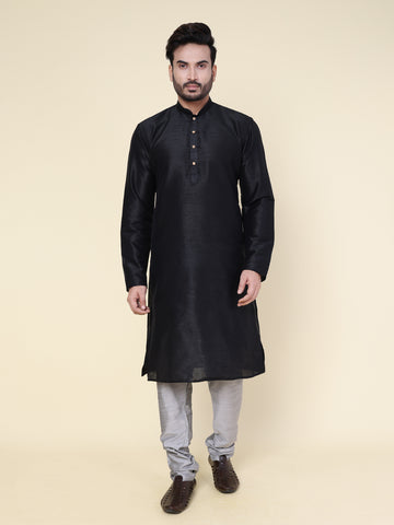 Men's Black Silk Blend Kurta with Grey Pajama