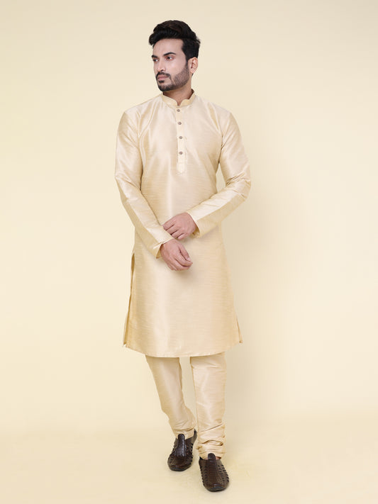 Men's Gold Silk Blend Kurta with Pajama