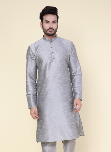 Men's Grey Silk Blend Kurta