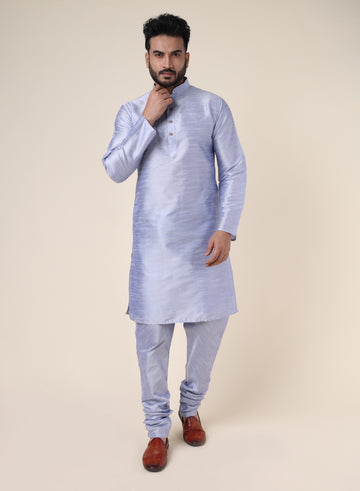 Men's Sky Blue Silk Blend Kurta with Pajama