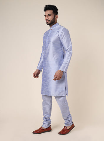 Men's Sky Blue Silk Blend Kurta with Pajama