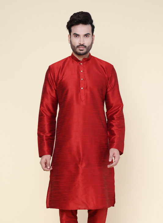 Men's Maroon Silk Blend Kurta