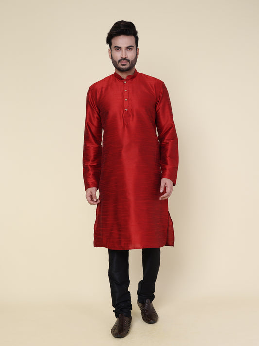 Men's Maroon Silk Blend Kurta with Black Pajama