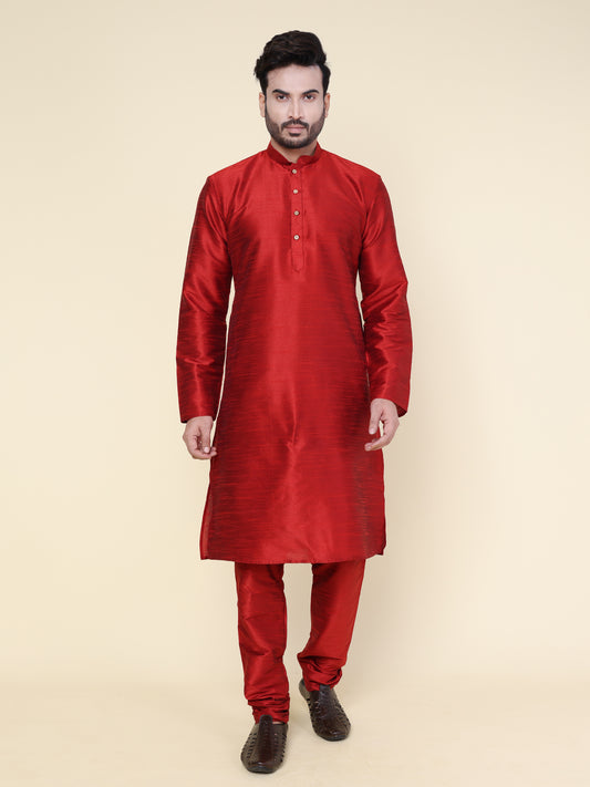 Men's Maroon Silk Blend Kurta with Maroon Pajama