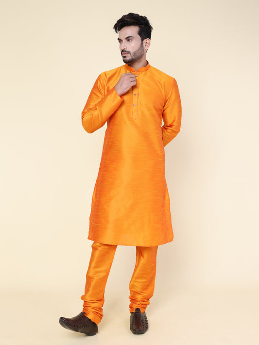 Men's Orange Silk Blend Kurta with Pajama