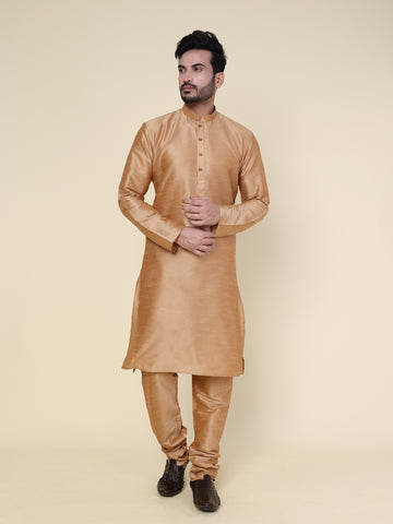 Men's Rose Gold Silk Blend Kurta with Pajama