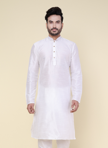 Men's White Silk Blend Kurta