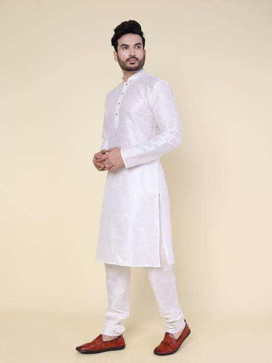 Men's White Silk Blend Kurta with Pajama
