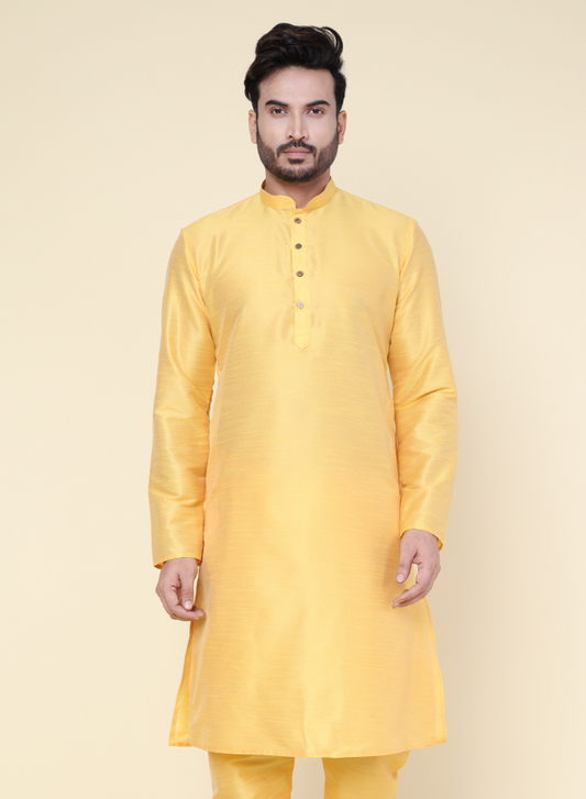 Men's Yellow Silk Blend Kurta
