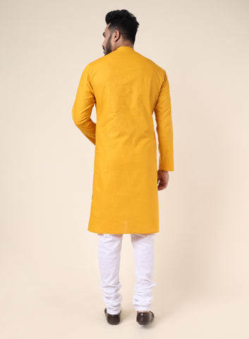 Men's Solid Cotton Mustard Kurta with Pajama