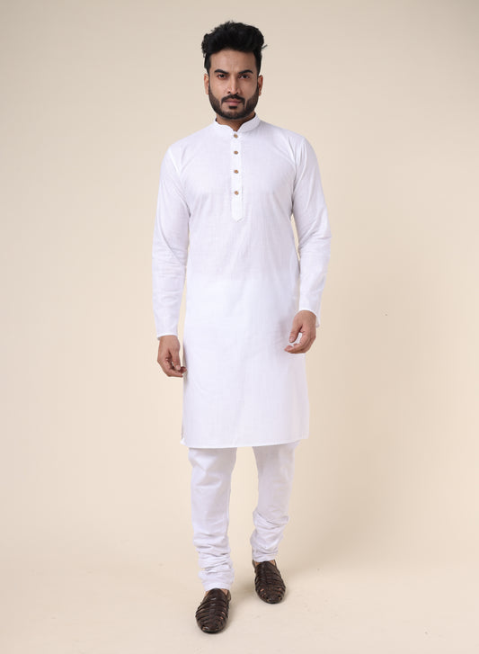 Men's Solid Cotton White Kurta