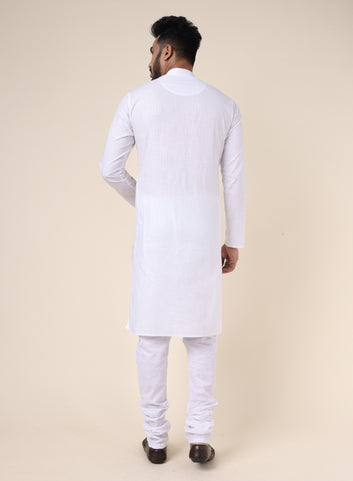 Men's Solid Cotton White Kurta with Pajama