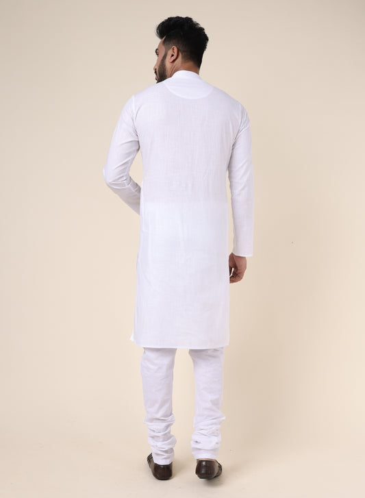 Men's Solid Cotton White Kurta