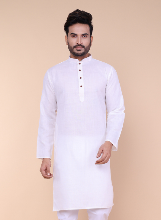 Men's Solid Cotton Creme Kurta