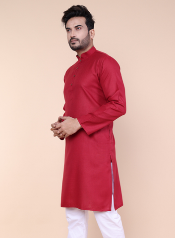 Men's Solid Cotton Maroon Kurta with Pajama