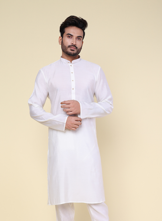 Men's Solid Silk White Kurta