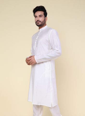 Men's Solid Silk White Kurta with Pajama