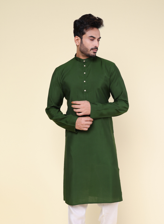 Men's Solid Silk Magenta Green Kurta with Pajama