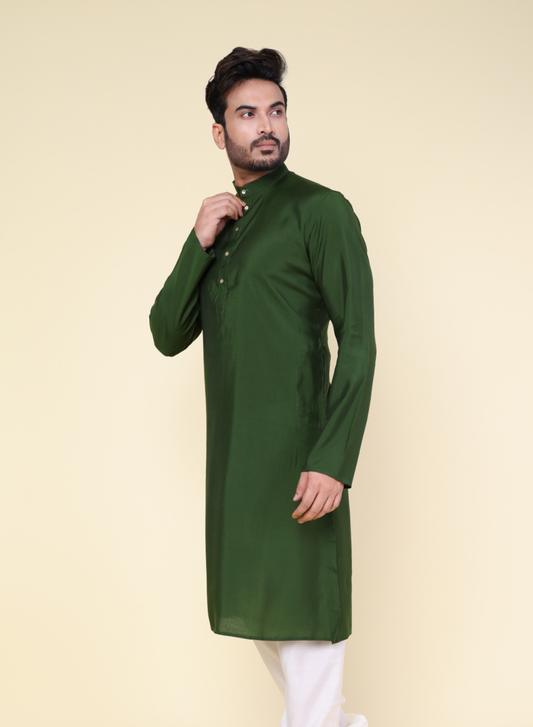 Men's Solid Silk Magenta Green Kurta with Pajama