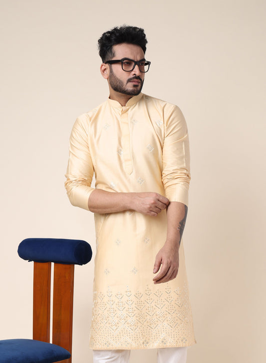 Men's Gold Silk Kurta