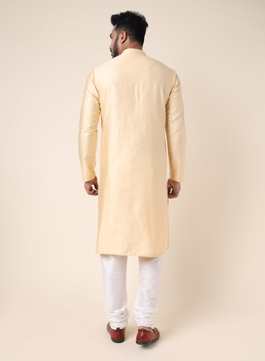 Men’s Gold Embroidered Silk Kurta with Pajama