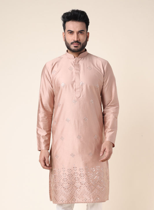 Men's Peach Silk Kurta