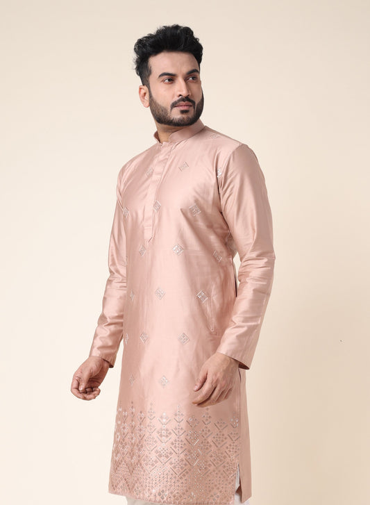 Men's Peach Silk Kurta