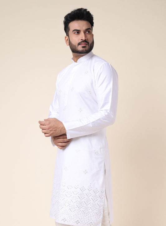 Men's White Silk Kurta