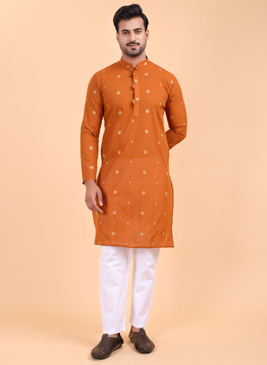 Men’s Rust Printed Cotton Kurta