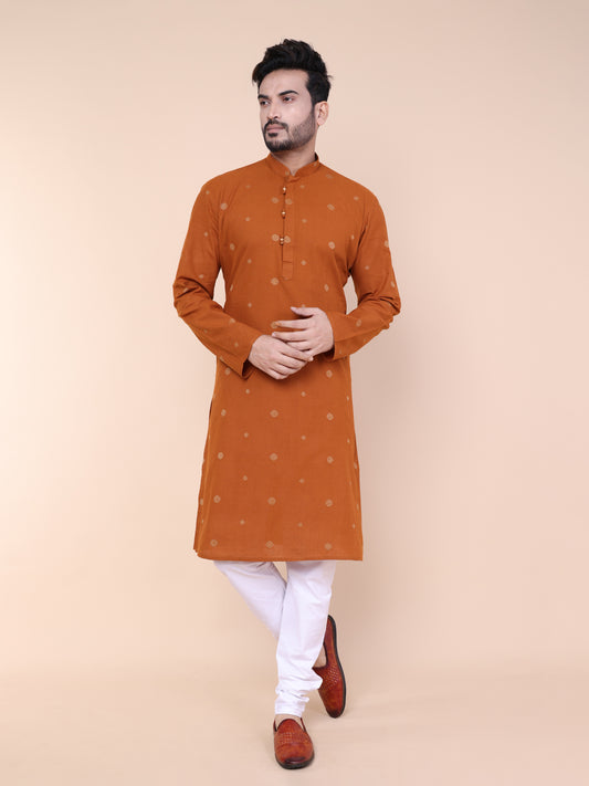 Men's Rust Printed Cotton Kurta with Pajama