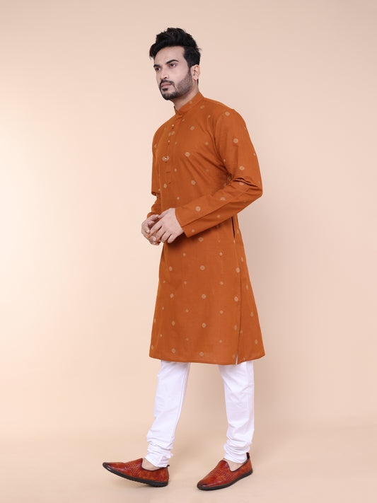 Men's Rust Printed Cotton Kurta with Pajama