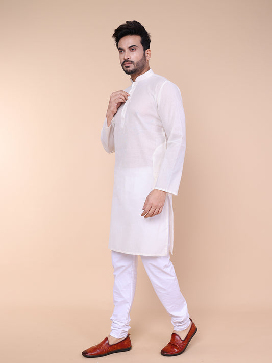 Men's Classic White Pure Cotton Kurta with Pajama