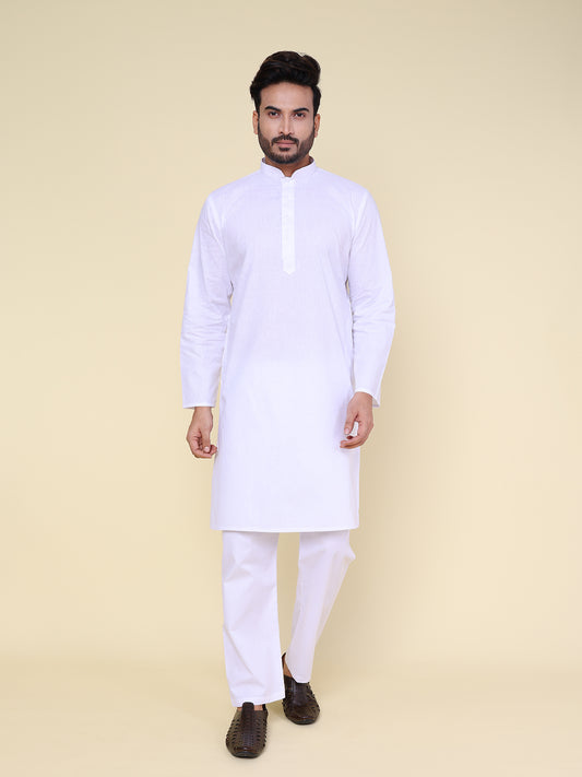 Men’s Full White Cotton Kurta with Pajama