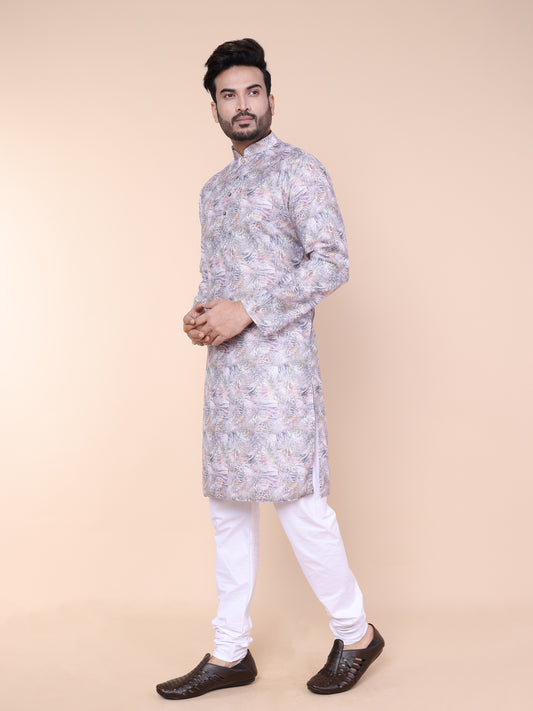 Men’s Pastel Printed Cotton Kurta with Pajama