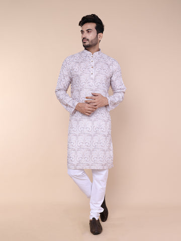 Men’s Textured Mosaic Print Cotton Kurta with Pajama