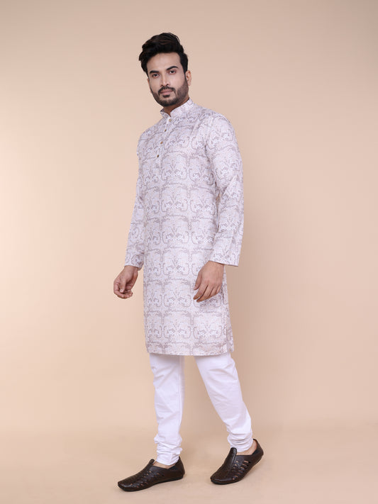 Men’s Textured Mosaic Print Cotton Kurta with Pajama