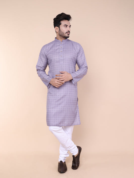 Men’s Geometric Print Cotton Kurta with Pajama
