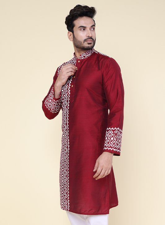 Men's Maroon Artisan Hand Block Cotton Kurta
