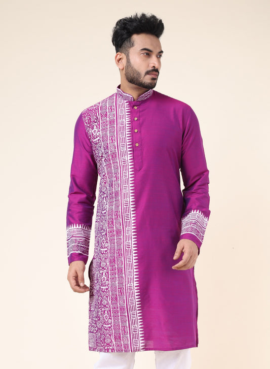 Men's Purple Artisan Hand Block Cotton Kurta