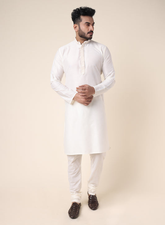 Men’s White Silk Embroidered Kurta