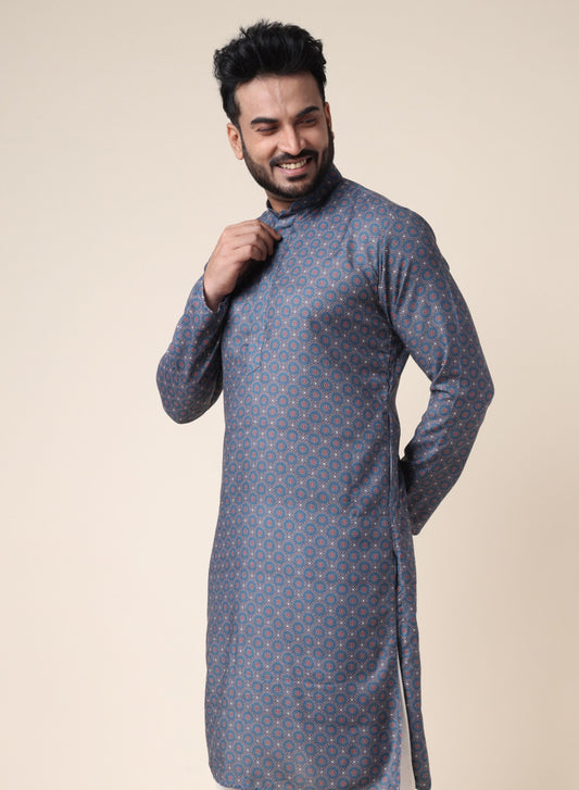 Men’s Blue Artistic Print Kurta