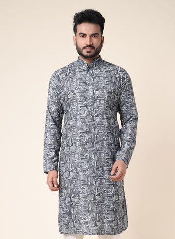 Men’s Grey Patterned Ethnic Kurta