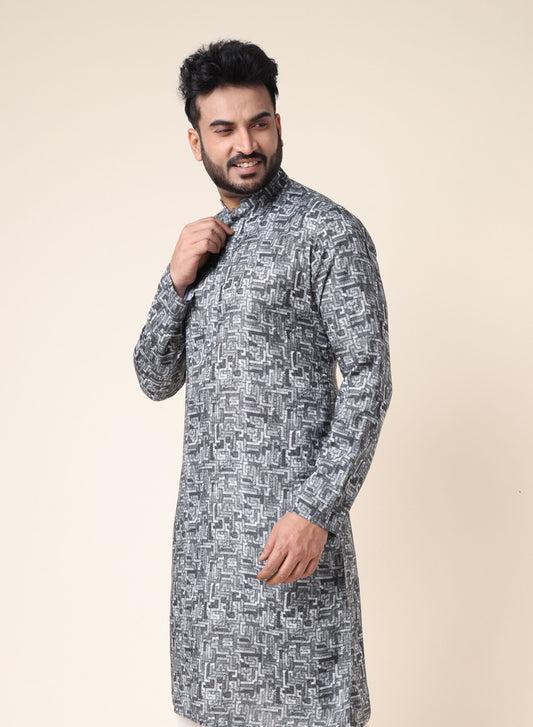 Men’s Grey Patterned Ethnic Kurta