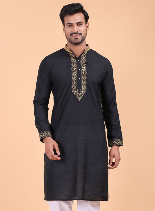 Men’s Black Embroidered Cotton Kurta