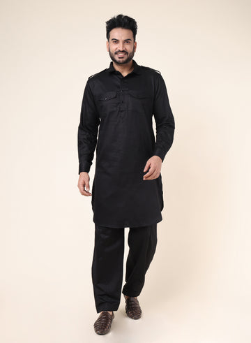 Men’s Black Pure Cotton Pathani Set